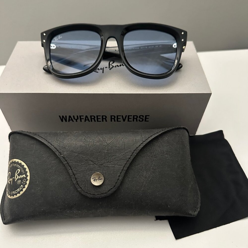 Ray Ban Wayfarer Reverse Lenny Kravitz Sunglasses Black Frame / Blue Lens